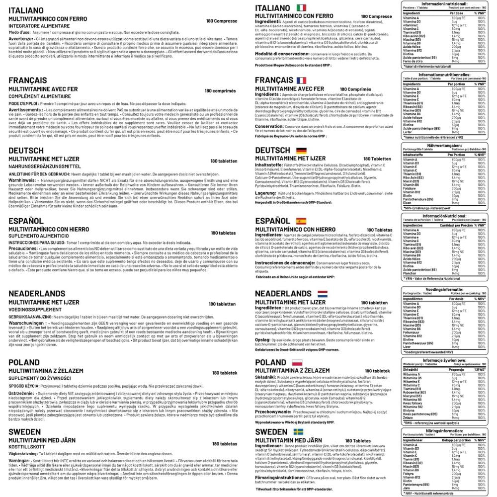 Prowise Healthcare | Multivitamin mit Eisen zur Unterstützung des Immunsystems - 180 Tabletten