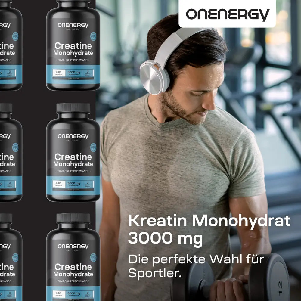 OnEnergy | Kreatin Monohydrat 3000 mg für der körperlichen Leistungsfähigkeit - 240 Kapseln
