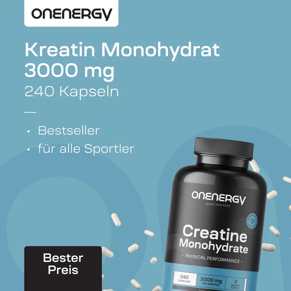 OnEnergy | Kreatin Monohydrat 3000 mg für der körperlichen Leistungsfähigkeit - 240 Kapseln
