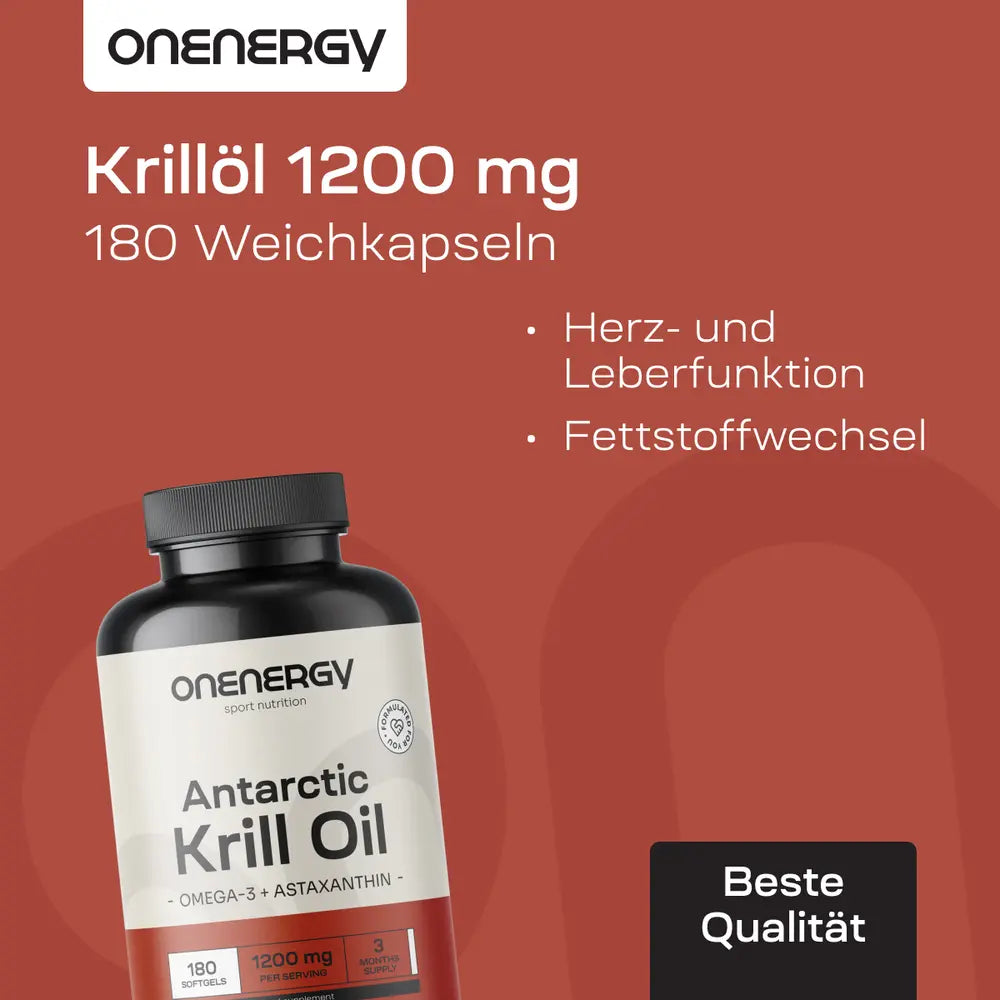 OnEnergy | Antarctic Krillöl 1200 mg mit Omega-3 + Astaxanthin - 180 Weichkapseln