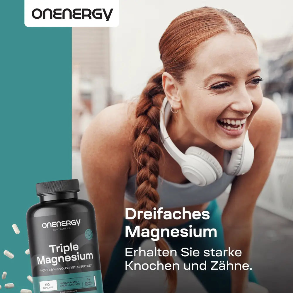 OnEnergy | Dreifaches Magnesium mit Bisglycinat + Oxid + Laktat – 90 Kapseln