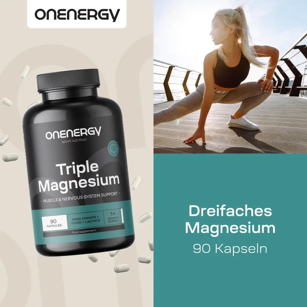 OnEnergy | Dreifaches Magnesium mit Bisglycinat + Oxid + Laktat – 90 Kapseln