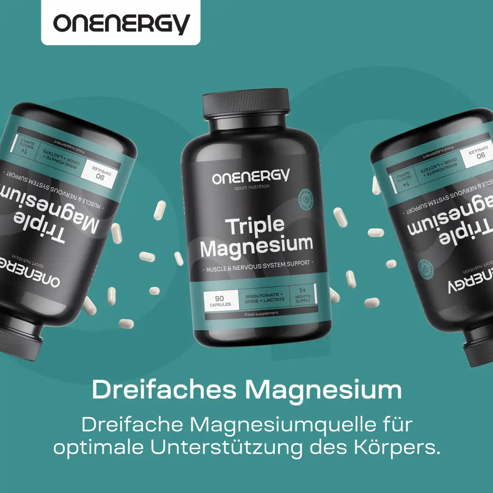 OnEnergy | Dreifaches Magnesium mit Bisglycinat + Oxid + Laktat – 90 Kapseln