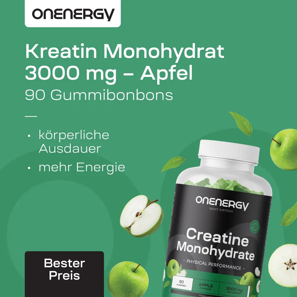 OnEnergy | Kreatin Monohydrat 3000 mg – Apfel - 90 Gummibonbons