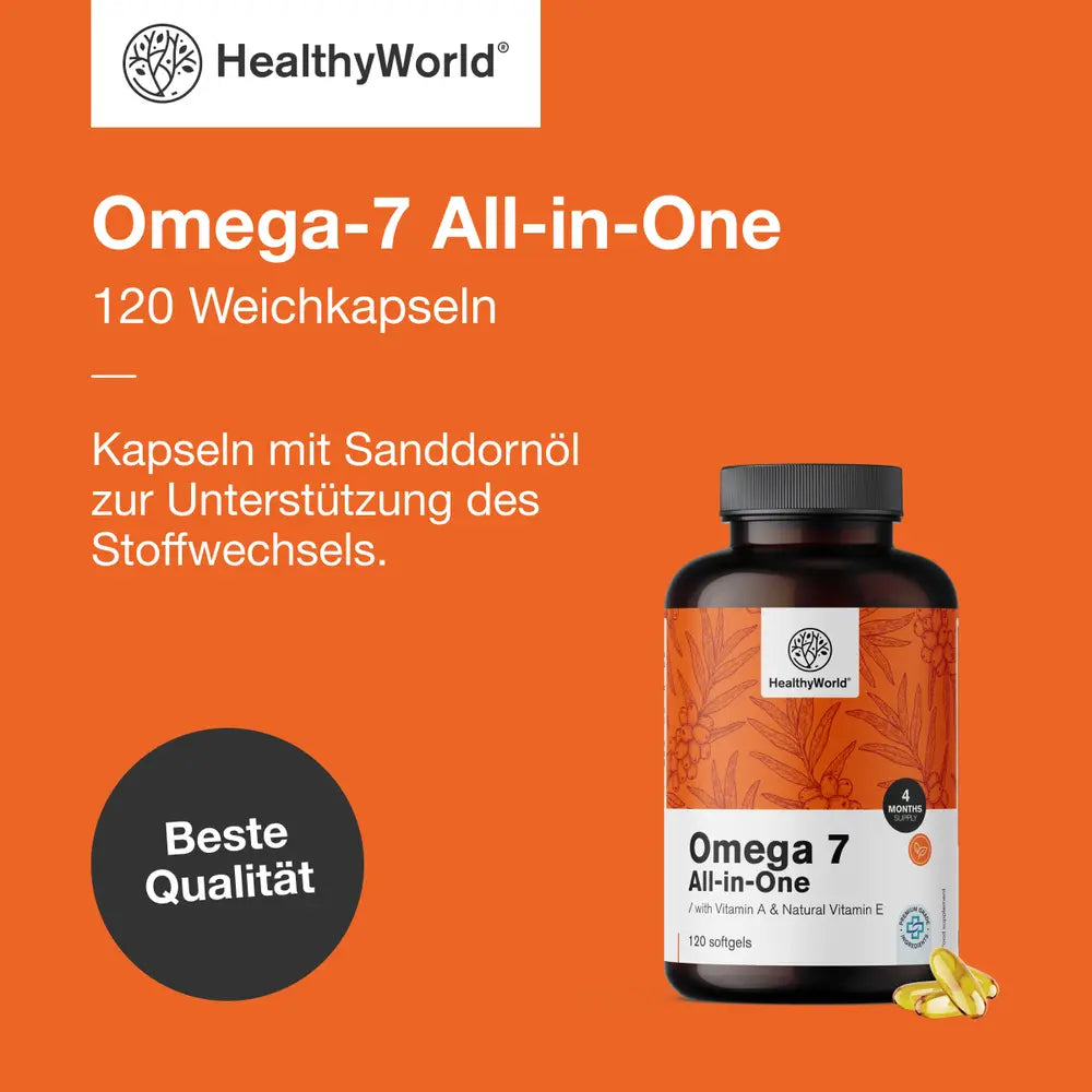 HealthyWorld | Omega-7 All-in-One - 120 Weichkapseln