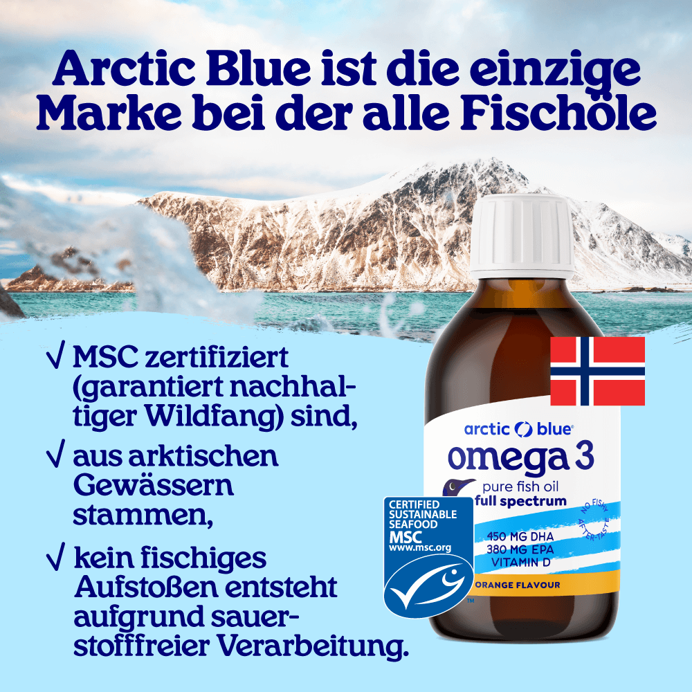 Arctic Blue | Omega 3 DHA- und EPA-Fischöl für Kinder mit Vitamin D3 - MSC (150 ml Flasche)