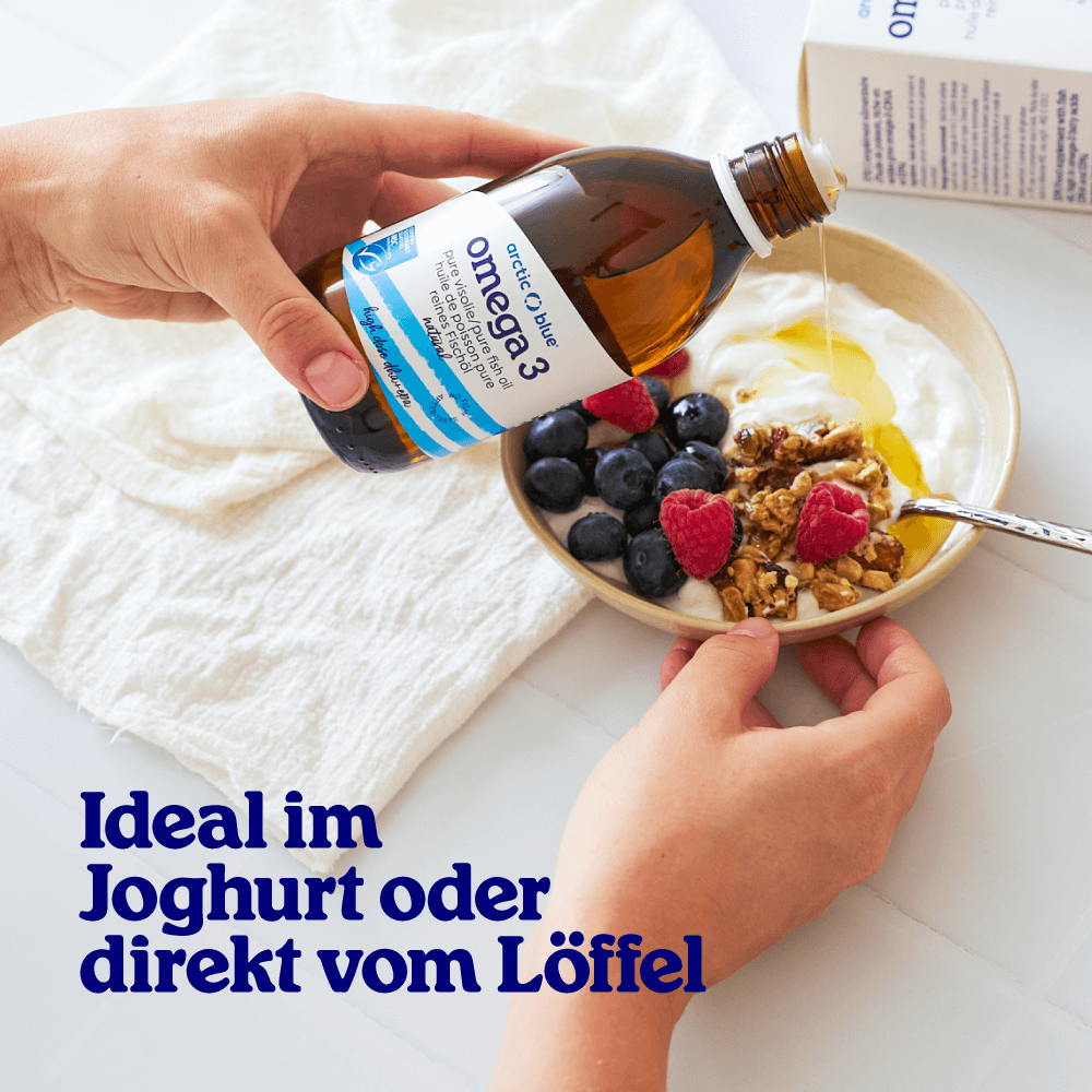 Arctic Blue | Omega 3 DHA- und EPA-Fischöl mit Vitamin D3 (Orangengeschmack) - MSC - 250 ml