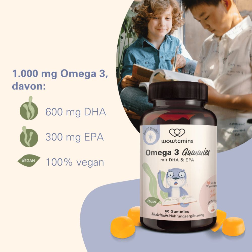 WOWTAMINS I Omega 3 Gummies für Kinder MIT ZUCKER - 60 Gummies