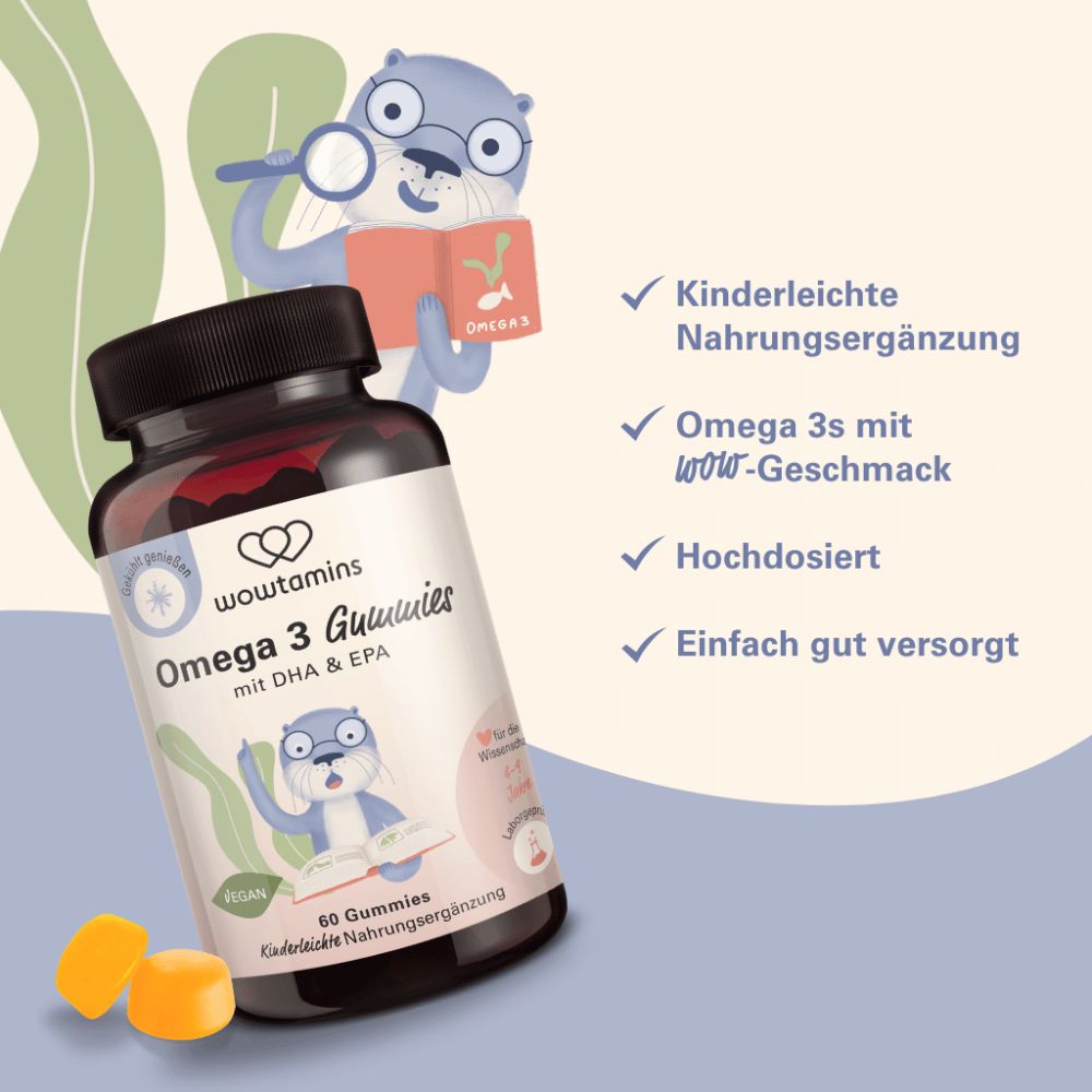 WOWTAMINS I Omega 3 Gummies für Kinder MIT ZUCKER - 60 Gummies