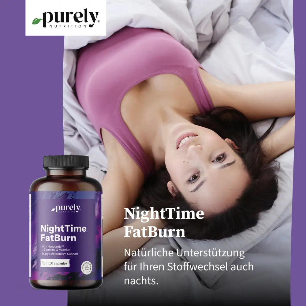 Purely | NightTime FatBurn mit 5 aktiven Inhaltsstoffen - 120 Kapseln