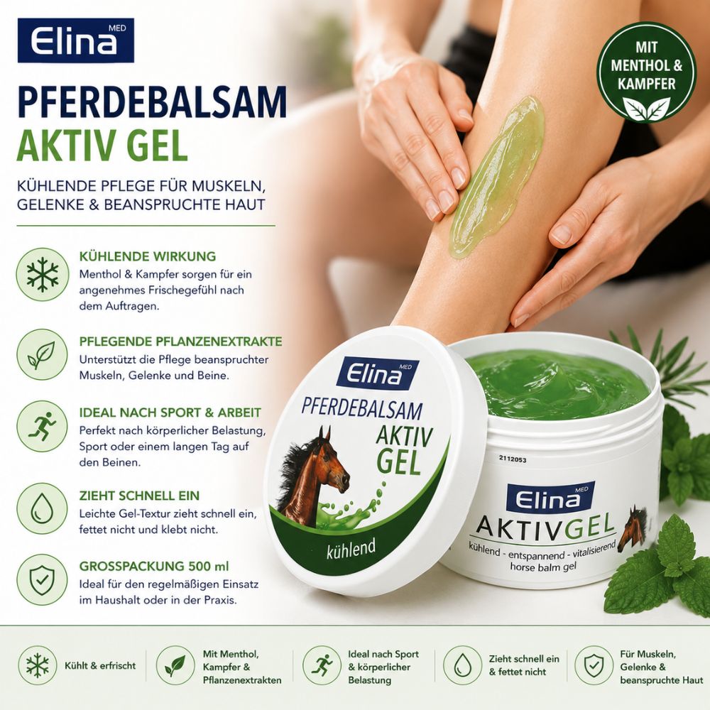 Elina Med | Elina Pferdebalsam Kühlend Activ Gel für Muskeln und Gelenke - 500 ml
