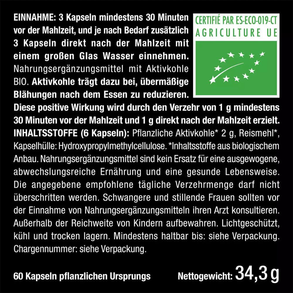 Nutrimea | Pflanzliche Aktivkohle BIO DETOX PURECOAL® - 60 Kapseln