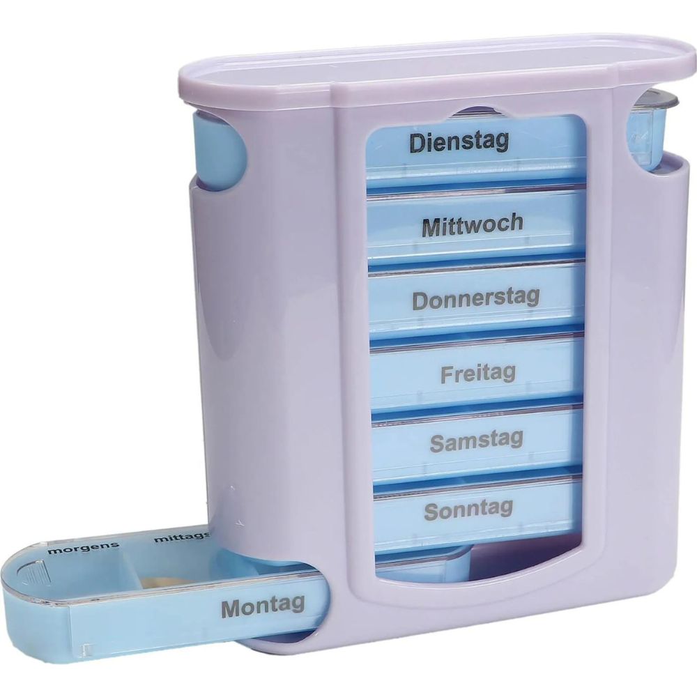 Marvita Med | 7 Tage Pillenbox Turm mit Tageseinteilung - Weiss/Blau