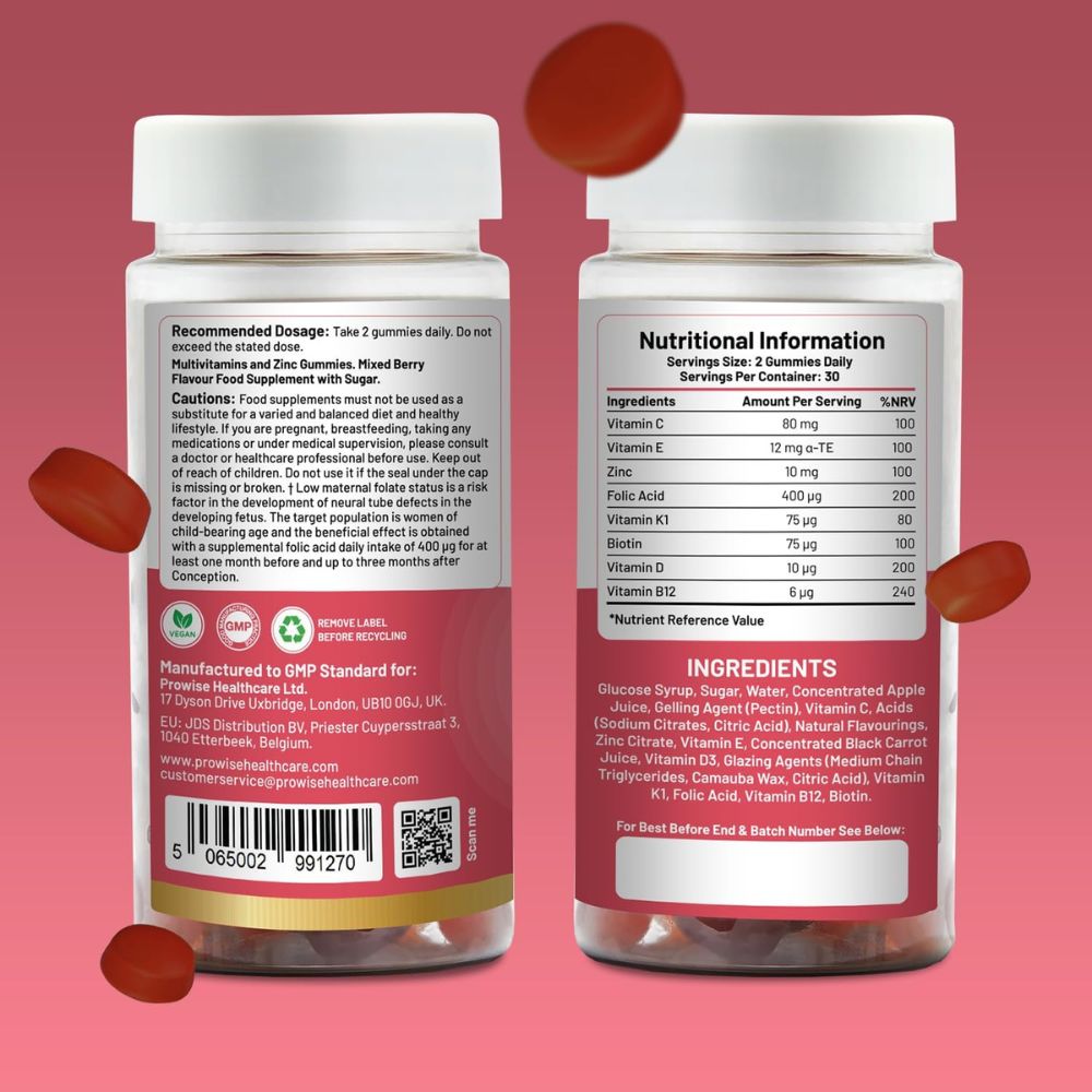 Prowise Healthcare | Prenatal Care Gummies – 400 µg Folsäure für Schwangerschaft & Kinderwunsch – 60 vegane Gummies