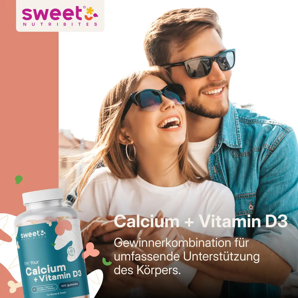 Sweet Nutribites | Calcium + Vitamin D3 – Gummibonbons für Muskeln, Knochen und Zähne - 100 Gummibonbons