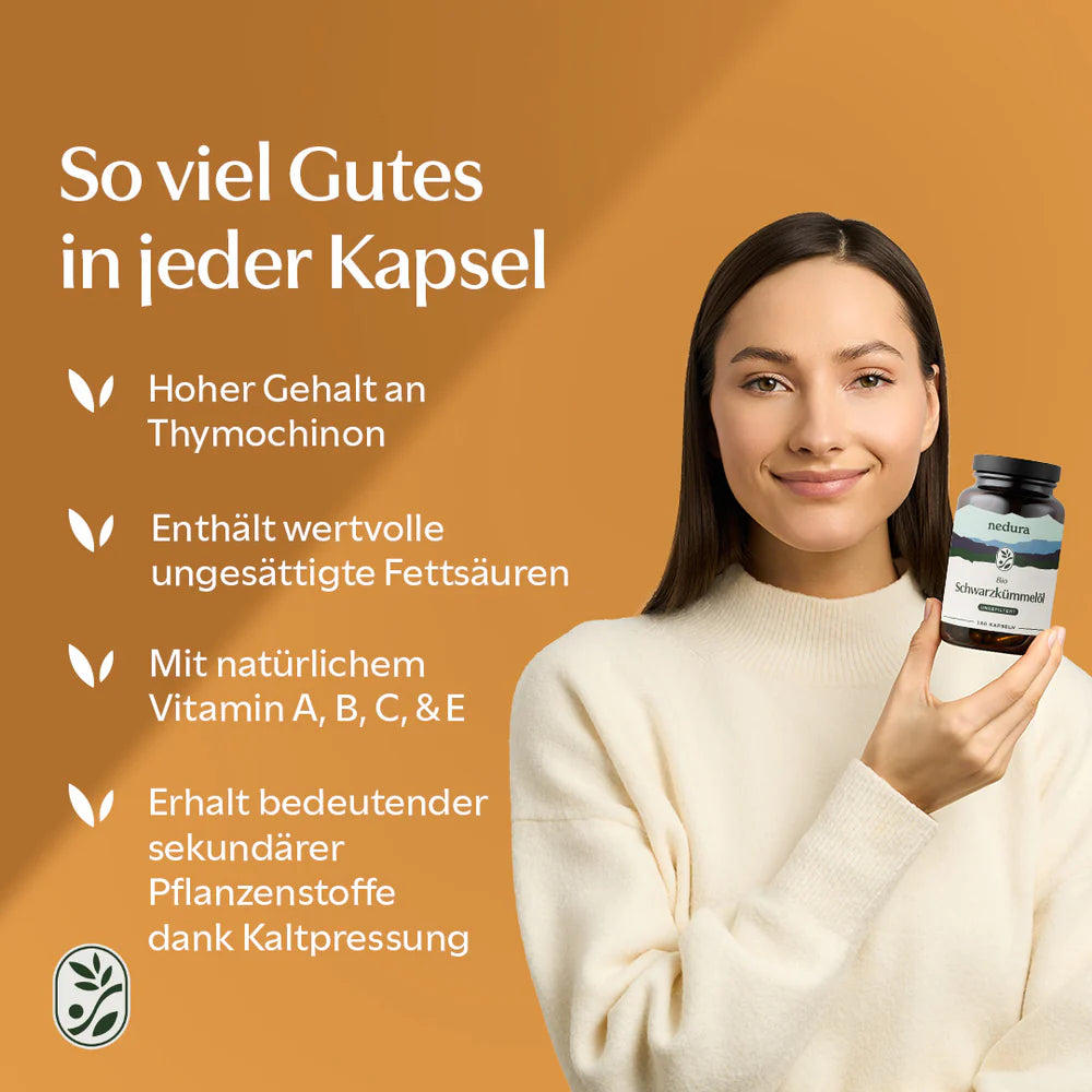Nedura BIO Schwarzkümmelöl Kapseln (ungefiltert) – 150 Stück