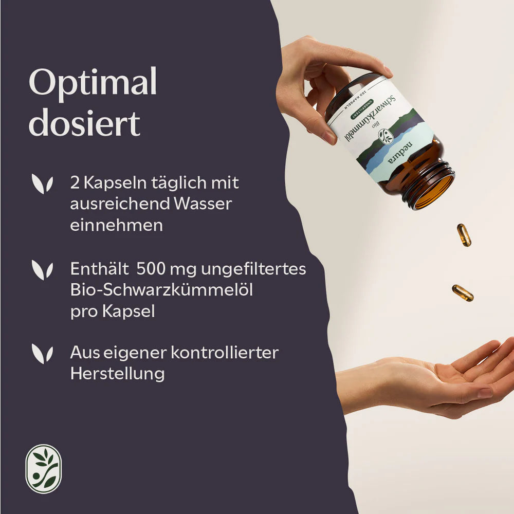 Nedura BIO Schwarzkümmelöl Kapseln (ungefiltert) – 150 Stück