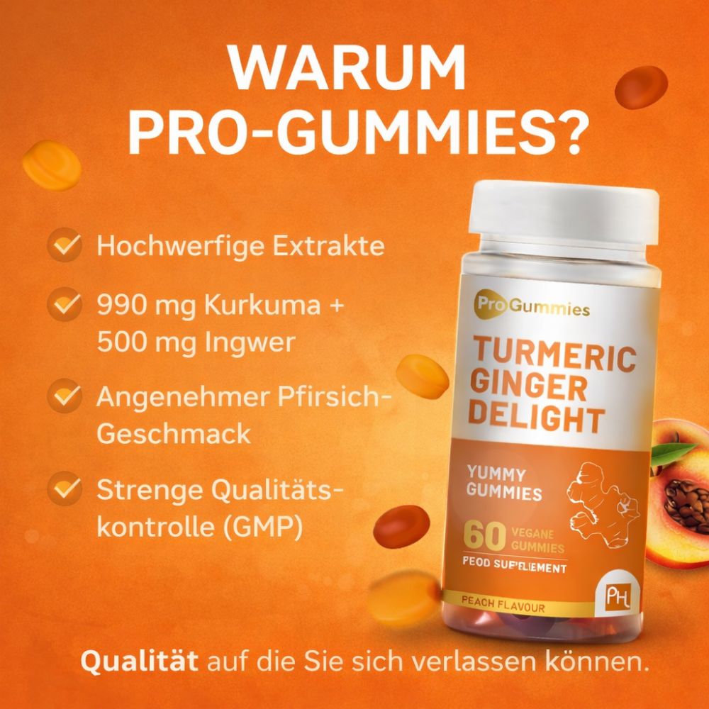 Prowise Healthcare | Turmeric Ginger Delight mit Pfirsichgeschmack – 60 vegane Gummies