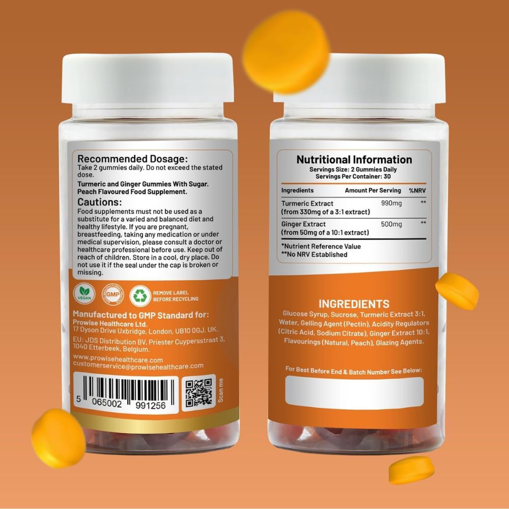 Prowise Healthcare | Turmeric Ginger Delight mit Pfirsichgeschmack – 60 vegane Gummies