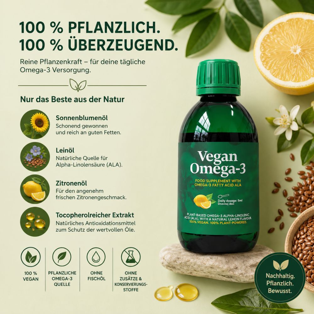 Jonelia | Vegan Omega-3 Öl mit natürlichem Zitronengeschmack – 250 ml