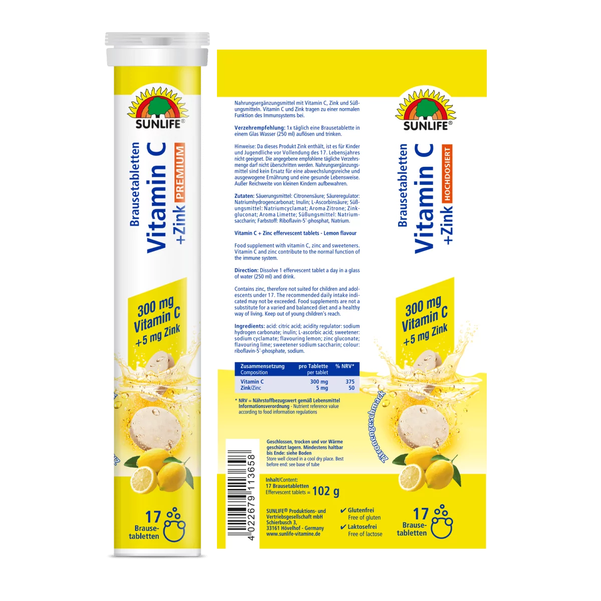 Sunlife | Premium hochdosierte Vitamin C + Zink Brausetabletten