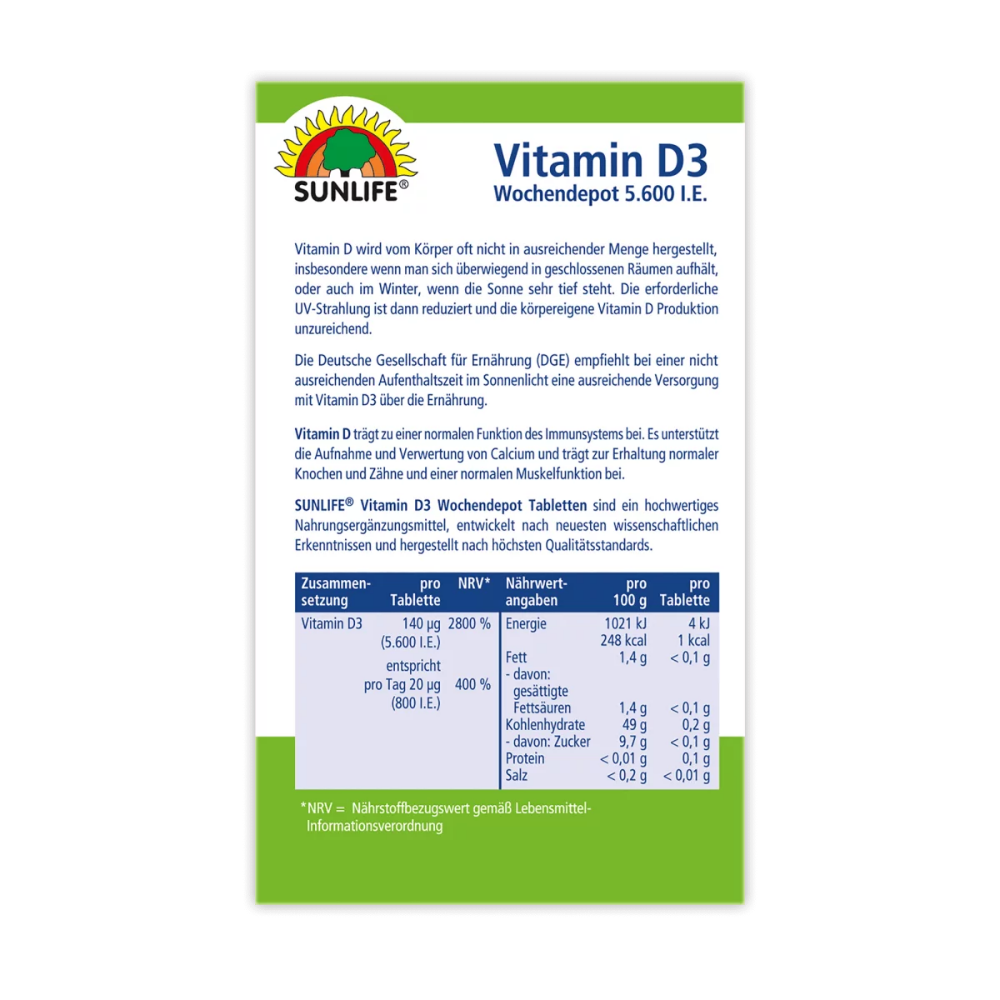 Sunlife | Vitamin D3 Wochendepot - 20 Tabletten