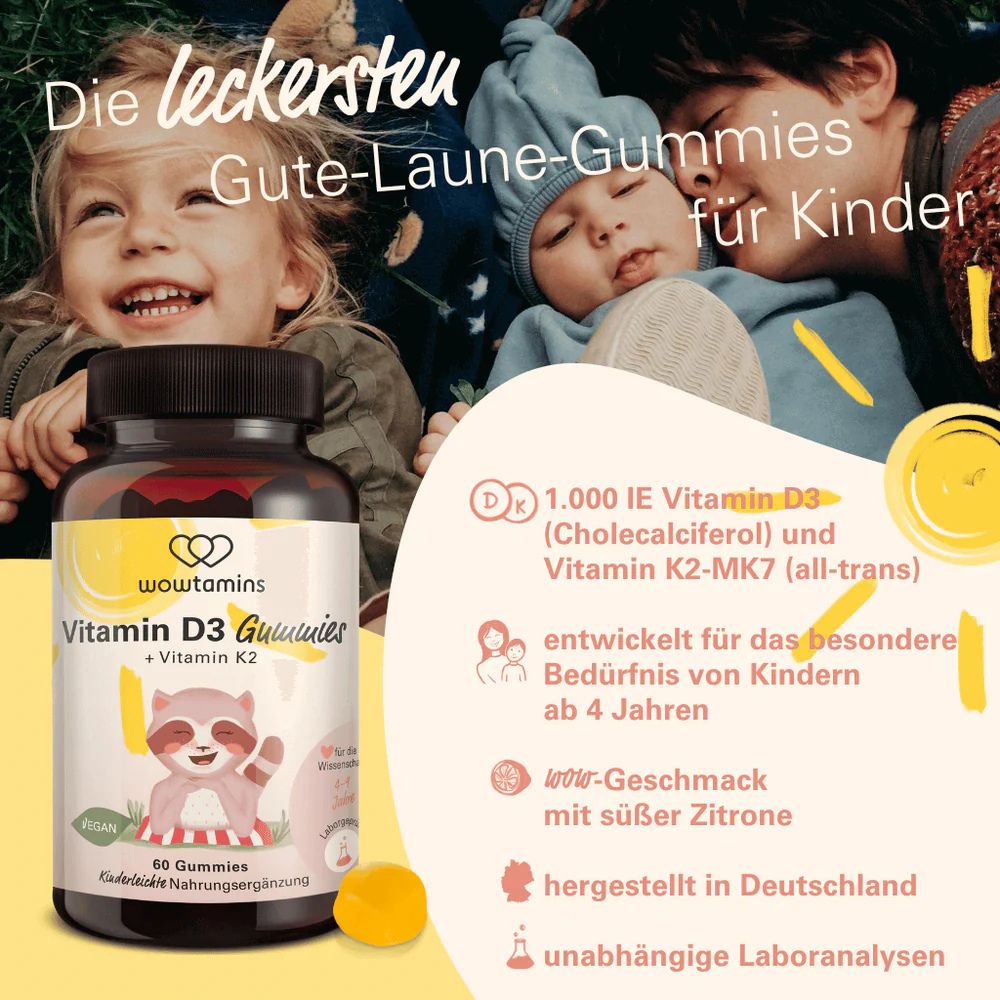 WOWTAMINS I Vitamin D3 + K2 Gummies – für Knochen & Immunsystem