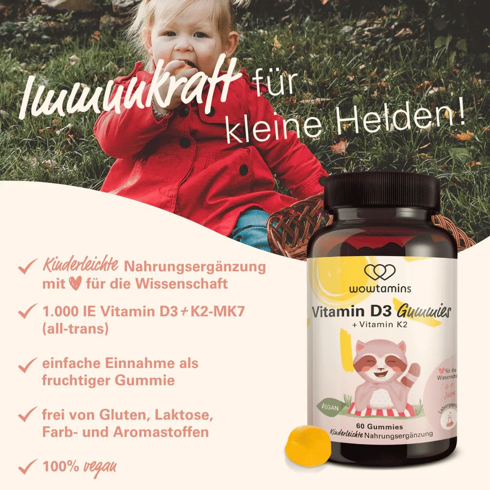WOWTAMINS I Vitamin D3 + K2 Gummies – für Knochen & Immunsystem