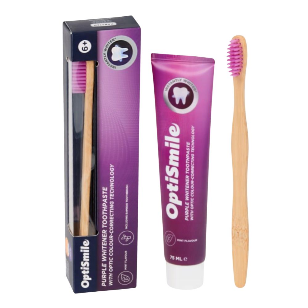 OptiSmile | Zahnbürste und Zahnpasta Purple Whitening - 2-teilig - 75 ml