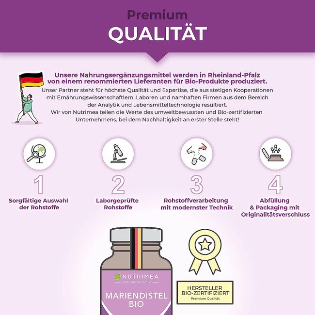 Nutrimea | Mariendistel BIO - Natürlich Leber & Körper entgiften | Reines Mariendistel-Extrakt
