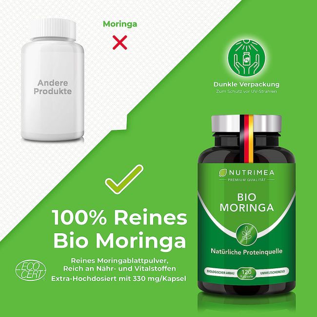 Nutrimea | MORINGA Oleifera Kapseln | BIO Zertifiziert OHNE Zusätze  SUPERFOOD 100% VEGAN