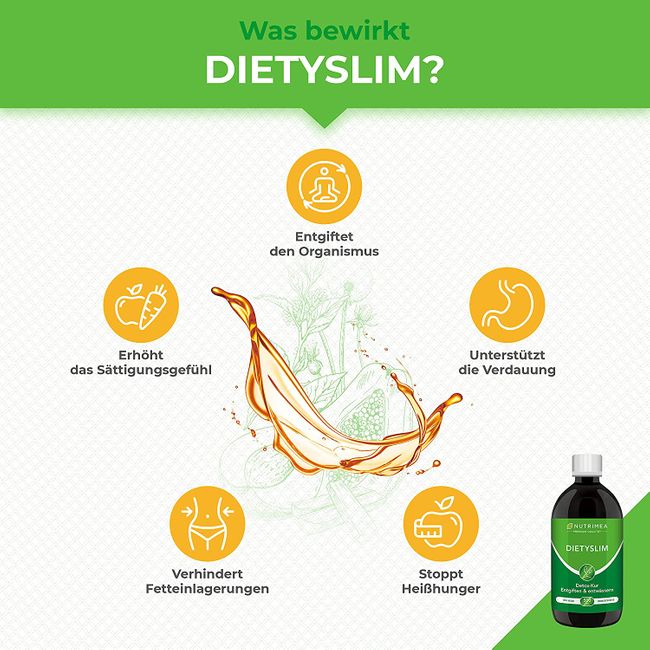 Nutrimea DietySlim DETOX-Kur - 100% Vegan - Natürlich Leber & Körper entgiften - 500ml