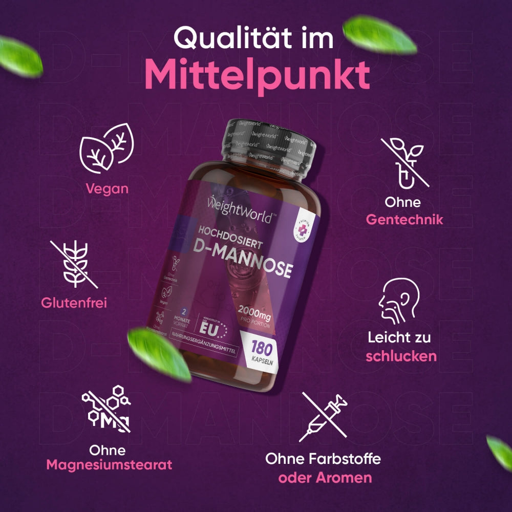 WeightWorld | D-Mannose zur Unterstützung gegen Harnwegsinfektionen - 180 Kapseln