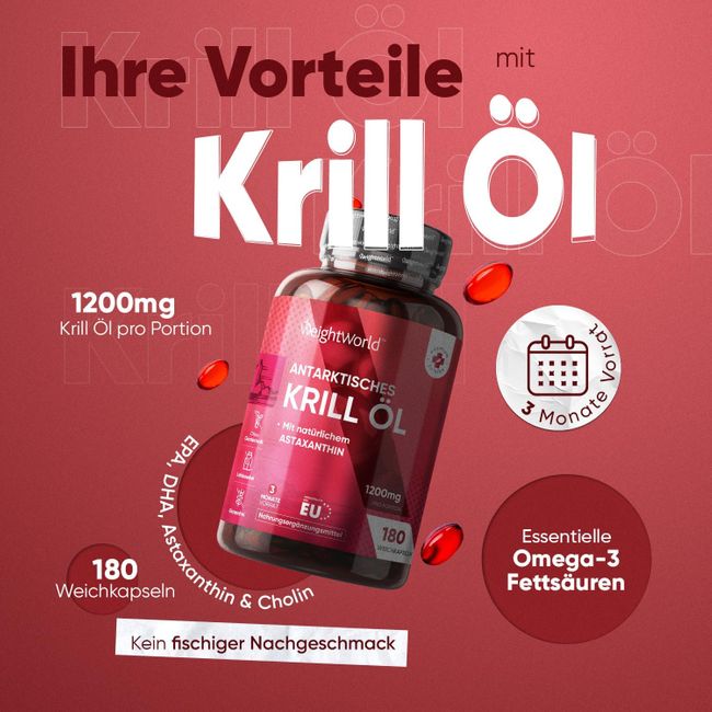 WeightWorld | Antarktisches Krillöl für Augen, Gelenke und Haare - 180 Weichkapseln