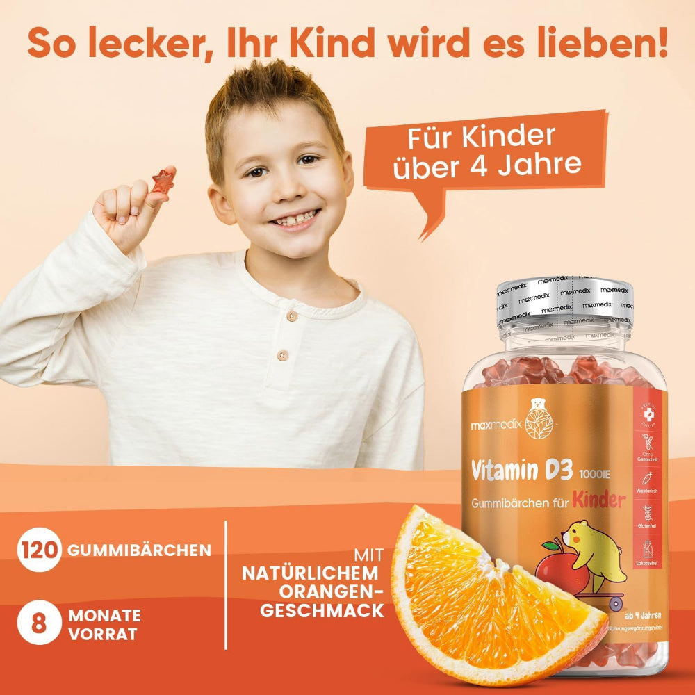 maxmedix | Vitamin D3 Kinder Gummibärchen 1000 IE - 120 Stück
