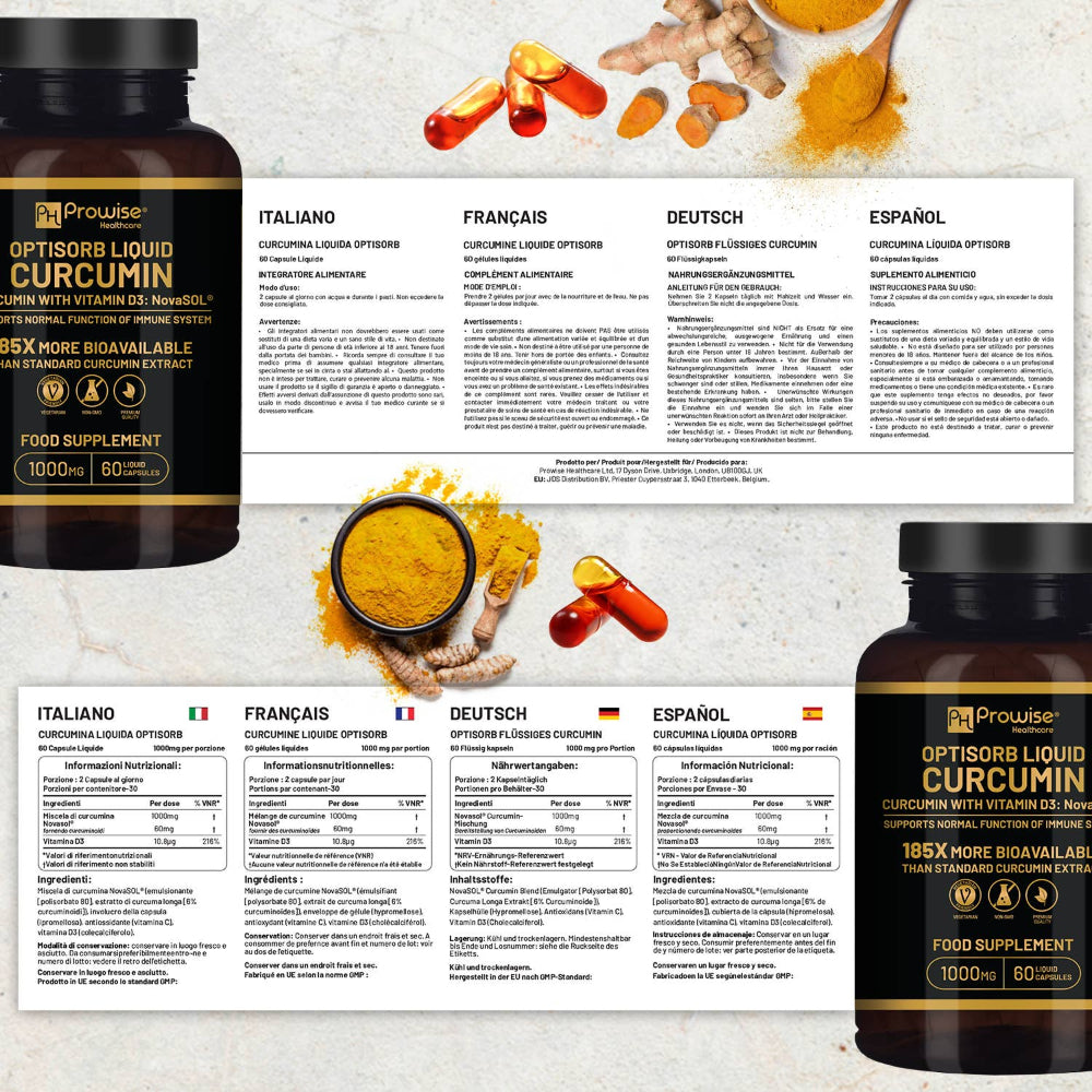 Prowise Healthcare | Optisorb flüssiges Curcumin mit Vitamin D – 60 Kapseln