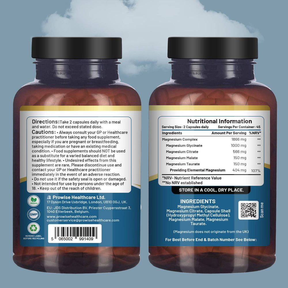 Prowise Healthcare | Magnesiumglycinat-Komplex 4 in 1 - 1866 mg - 90 vegane Kapseln