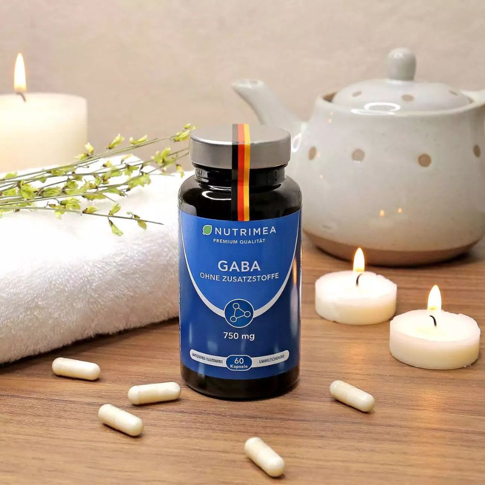 Nutrimea | GABA Pur Pur 750mg - Hochdosiert & Ohne Zusätze - 60 Kapseln