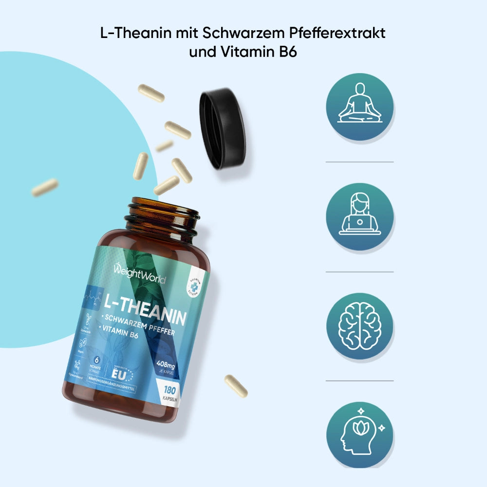WeightWorld | L-Theanin Kapseln mit schwarzem Pfeffer und Vitamin B6 - 180 Kapseln