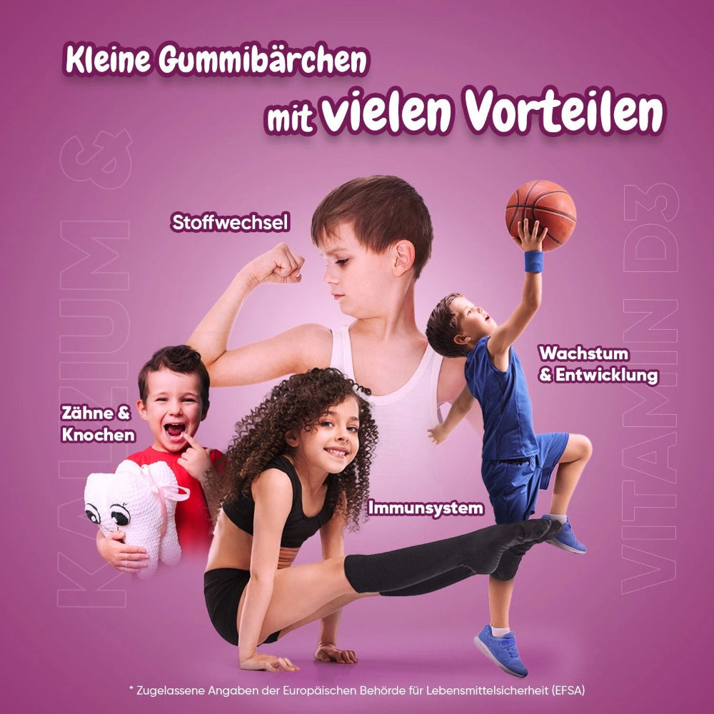 maxmedix | Kalcium & Vitamin D3 Gummibärchen für Kinder - 90 Stück