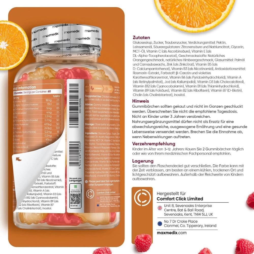 maxmedix | Omega 3, 6, 9 + Multivitamin Gummies für Kinder - 120 Stück