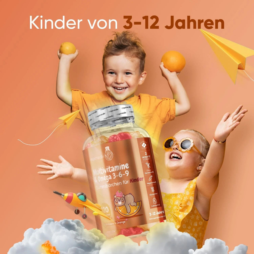 maxmedix | Omega 3, 6, 9 + Multivitamin Gummies für Kinder - 120 Stück