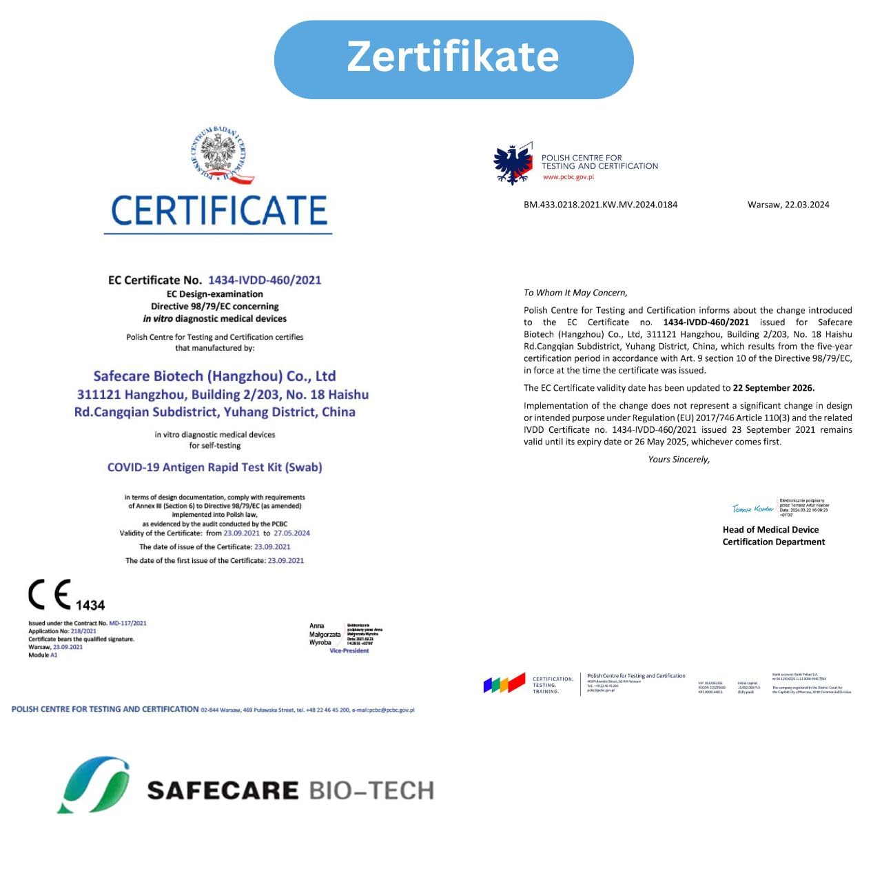 AKTION! 10 Stück - Safecare Laien Nasal Covid-19 Corona Test - CE 1434 - MHD 10/27 - Alle neuen Varianten.